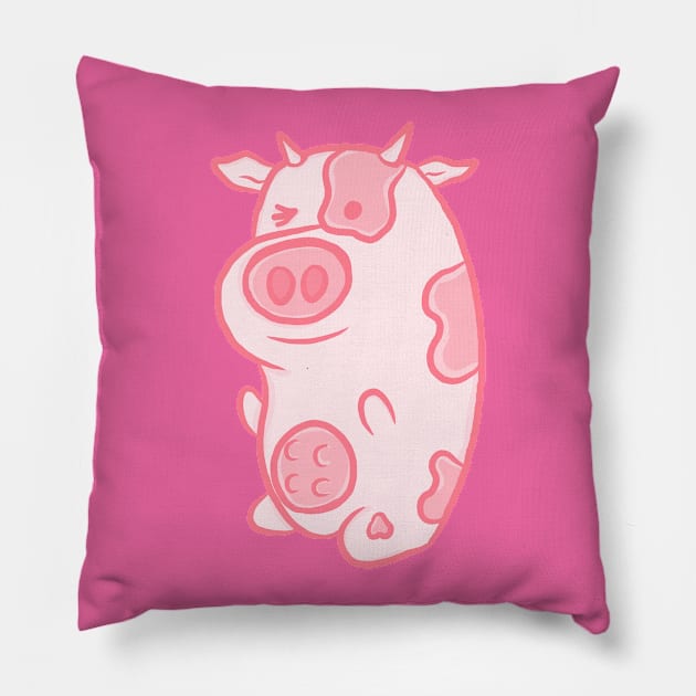 Strawberry Milkshake Pink Cow Pillow by RoserinArt