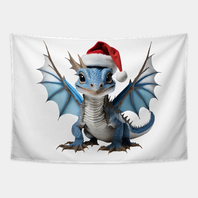 Cute Blue Baby Dragon for Christmas Tapestry by Cuteopia Gallery