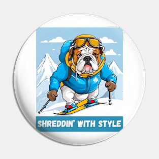 Snowboarding English Bulldog Shreddin’ With Style Pin