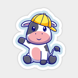 Cute Cow Sitting With Hat Cartoon Magnet