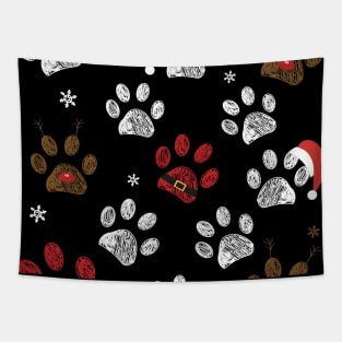 Paw prints with santa claus, deer and red hat Tapestry