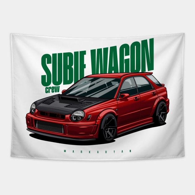 Subie Wagon (red) Tapestry by Markaryan