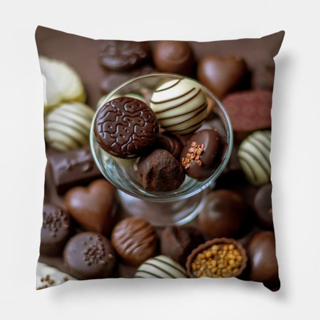 Delicious truffle above an assortment of gourmet chocolates Pillow by iyd39