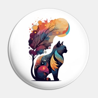 Abstract Spiritual Cat And Tree Watercolor Design Pin