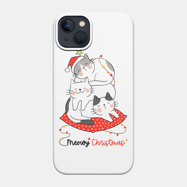 Meowy Christmas (happy cats) - Meowy Christmas - Phone Case