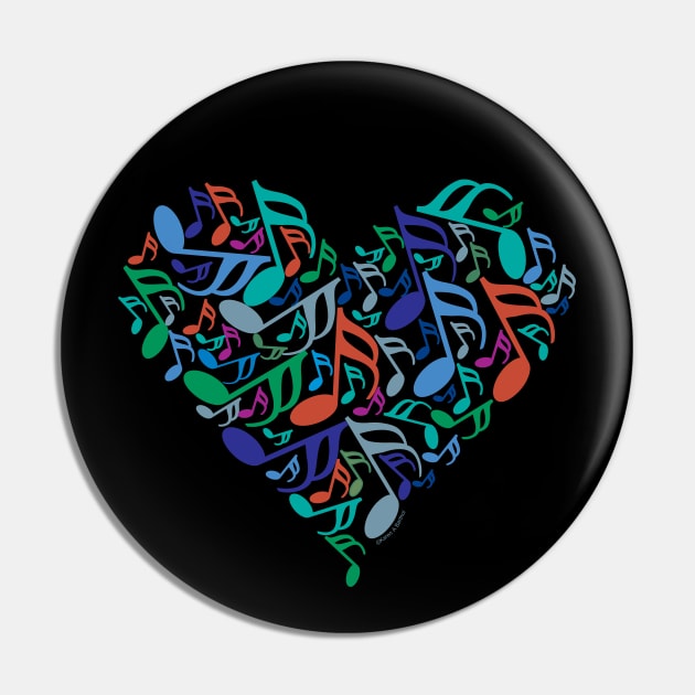 Colorful Music Notes Heart Pin by Barthol Graphics