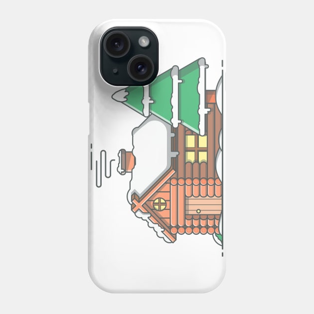 Snow cabin in winter cartoon Phone Case by Catalyst Labs