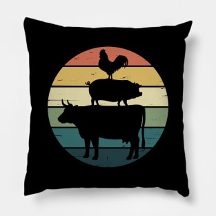 Retro Rainbow Stacked Farm Animals Cow Pig Rooster Pillow