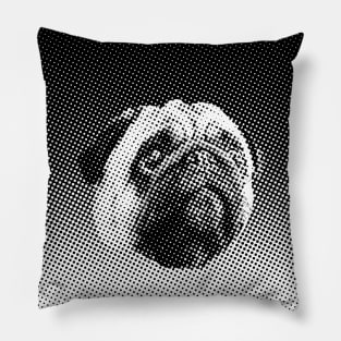 Cute Pug Dog Face in Black & White Pillow