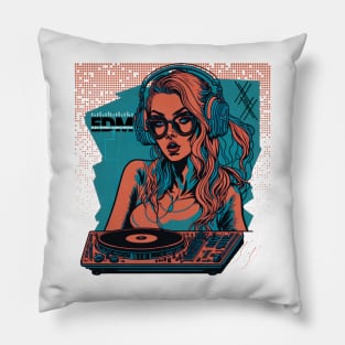 EDM DJ Girl! Blue/Orange Pillow