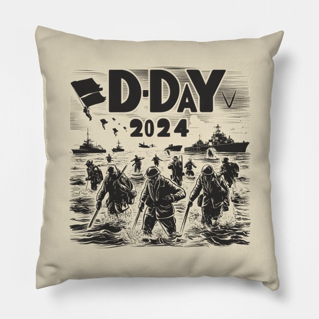 D Day 2024 Vintage Pillow by Starart Designs