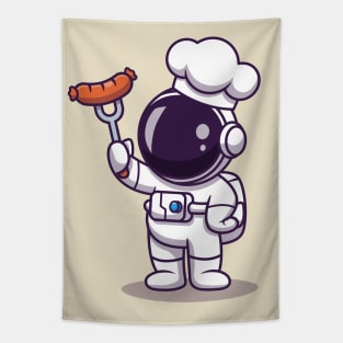 Cute Astronaut Chef With Grill Sausage Tapestry