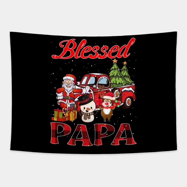 Blessed Papa Red Plaid Christmas Tapestry by intelus