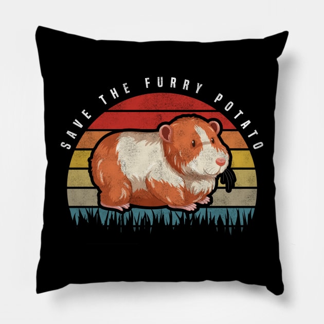 Save The Furry Potato, Retro Vintage Cute Hamster Pillow by BenTee