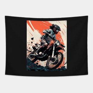 Dirt bike rider with Japanese style red background Tapestry
