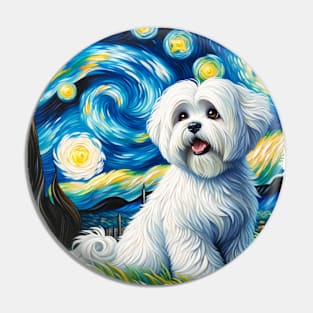 Starry Coton de Tulear Dog Portrait - Pet Portrait Pin