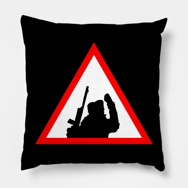 Sniper At Work Sign Pillow by The Sarah Gibs
