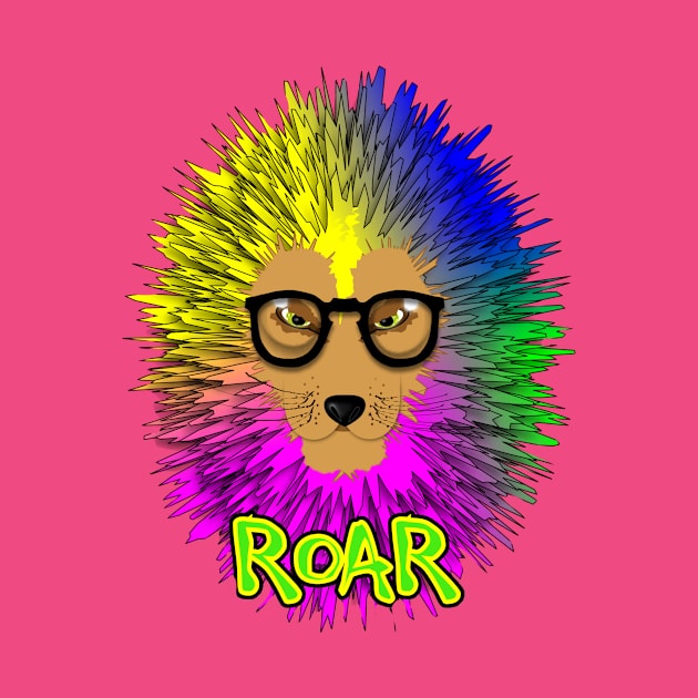 Lion King Of The Jungle Animals Roar Funky Rainbow Colors by Flissitations