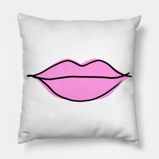 Hot Pink Lips, Sketch, Turquoise Background Pillow