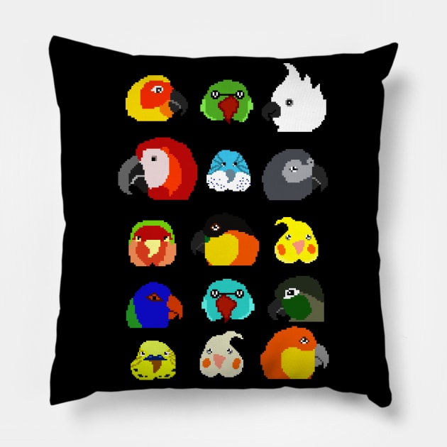 8bit parrots pattern Pillow by FandomizedRose