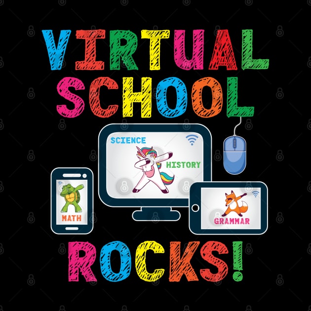 Virtual School Rocks Dabbing Unicorn Turtle Fox On Devices by Rosemarie Guieb Designs