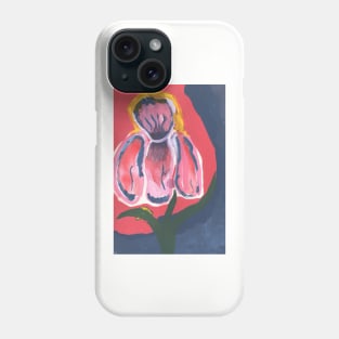 Red Gouache Flower on Blue Background Phone Case