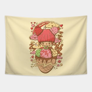 Cute strawberry and cherry ice cream bubble head cutie Tapestry