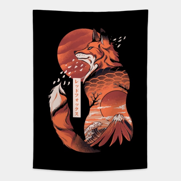 Fox Japanese landscape Mount Fuji Tapestry by YANISOVE