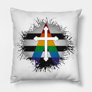 Paint Splatter LGBT Ally Pride Christian Cross Symbol Pillow