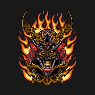 Samurai Warrior Head and Fire T-Shirt