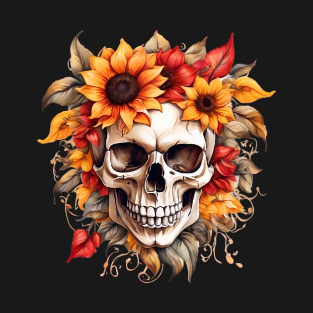 Skull & Sunflower Fusion in Red and Yellow by HaMa-Cr0w