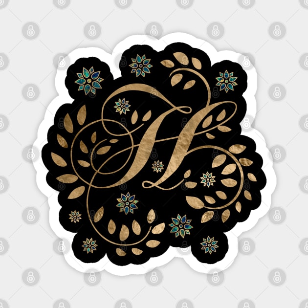 Luxury Golden Calligraphy Monogram with letter H Magnet by Nartissima