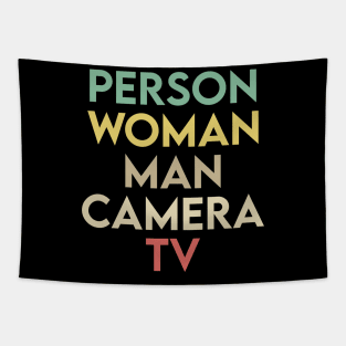 person woman man camera tv Tapestry