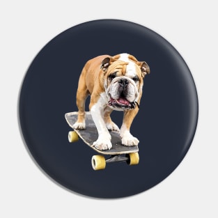 Bulldog on Skateboard Cute Puppy Dog British American Aussie Pin