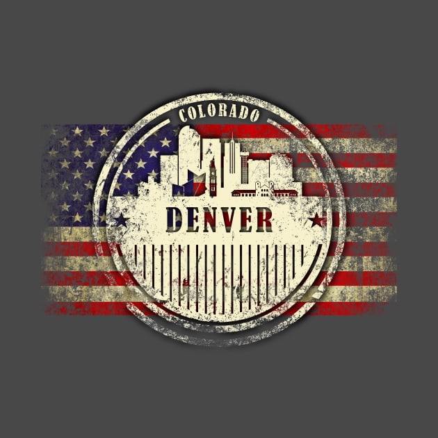 US flag with silhouette Denver City by DimDom