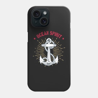 Nautical Emblem of Anchor and ropes classic retro template with wording Ocean Spirit. Phone Case