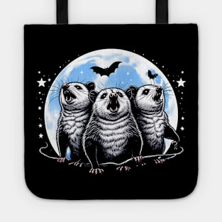 Three Opossums Howling at the Moon Funny Pet Possum Design Tote