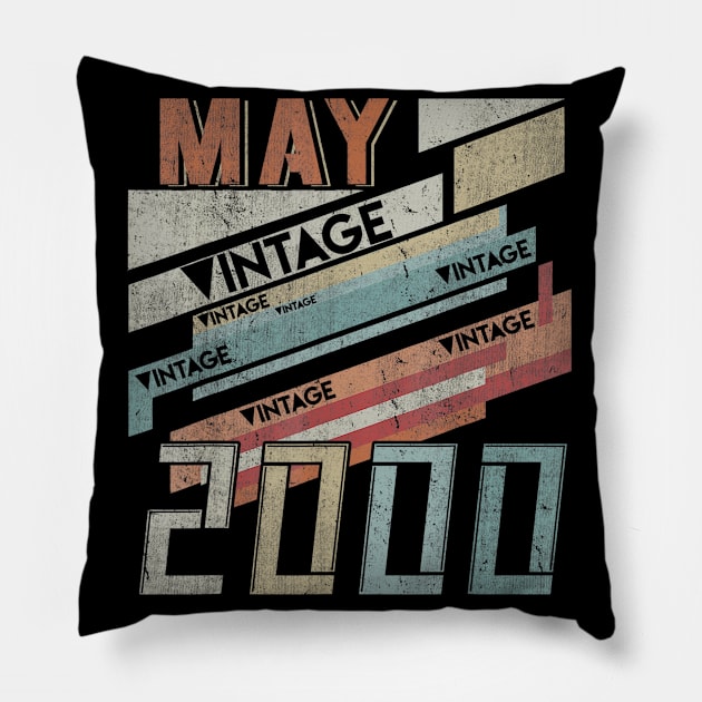 Born In MAY 2000 200th Years Old Retro Vintage Birthday Pillow by teudasfemales