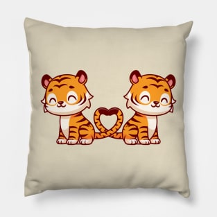 Cute Tiger Couple With Love Heart Tail Cartoon Pillow