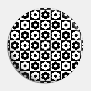 Black and White Checkered Flower Pattern Pin