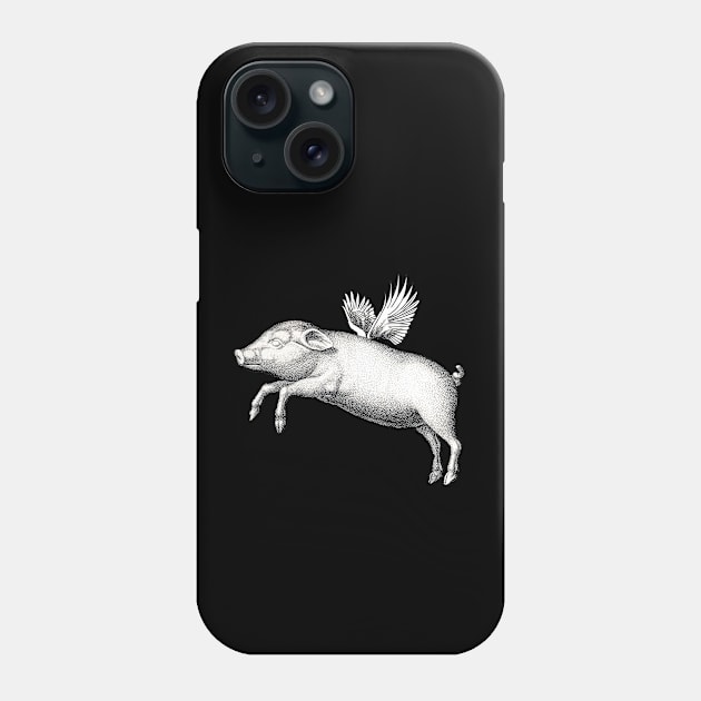 Flying Pig Funny Black And White Vintage Winged Animal Phone Case by ZAZIZU