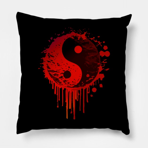 Red Yin Yang symbol Pillow by Scar