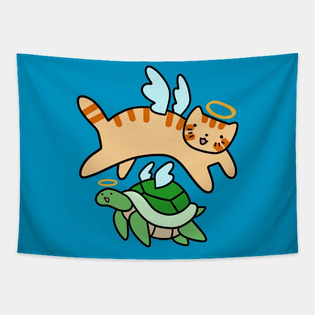 Angel Cat and Angel Turtle Tapestry by saradaboru