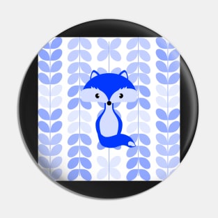 Cute fox and leaves in blue Pin