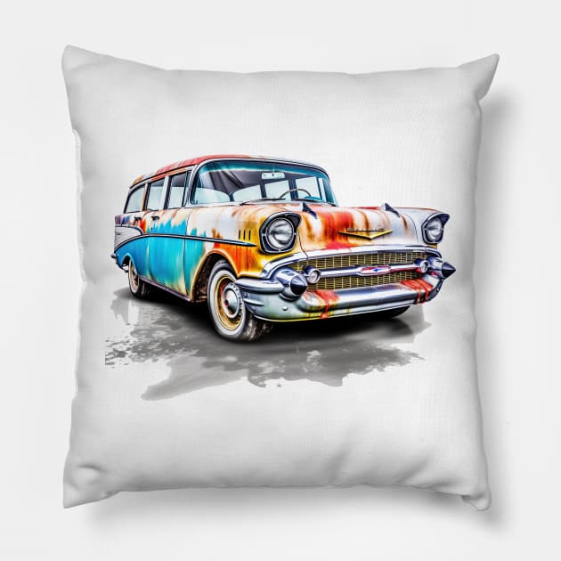 1957 Chevy Station Wagon Pillow by Urban Archeology Shop Gallery