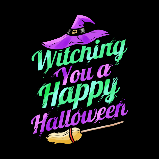 Witch Hat And Broom Wishing Witching You A Happy Halloween by SinBle