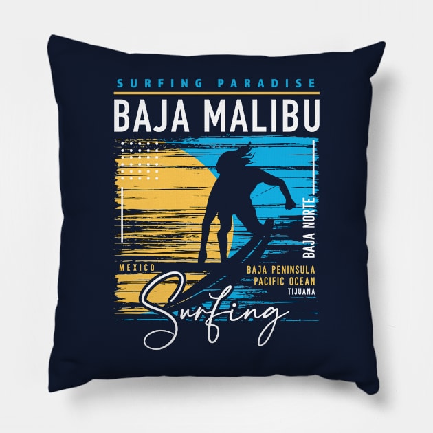 Baja Malibu Baja Norte Mexico Surfing // Retro Surf Design Pillow by SLAG_Creative