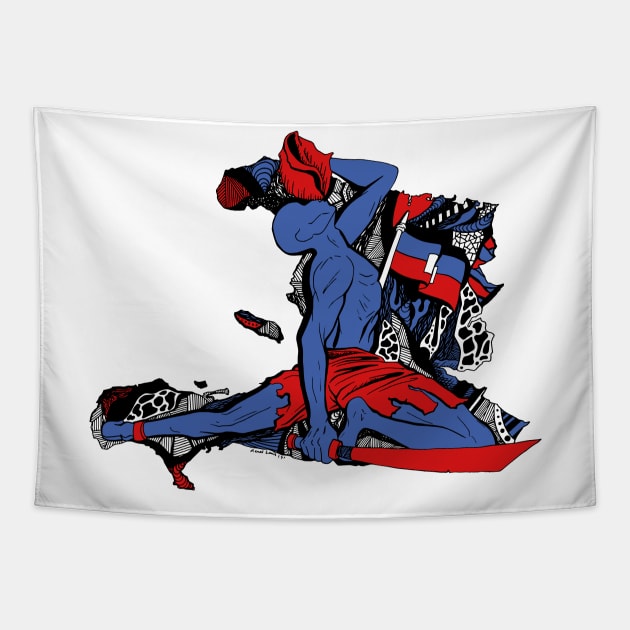 Red and Blue Neg Mawon of Haiti Tapestry by kenallouis