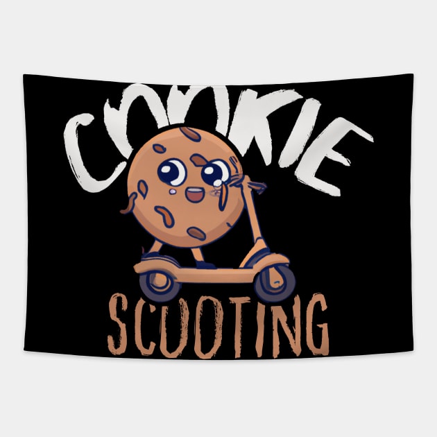 Funny E-Scooter, Cute Kawaii Cookie Driving Scooter Tapestry by maxdax