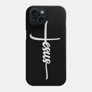 Jesus with cross white text Phone Case